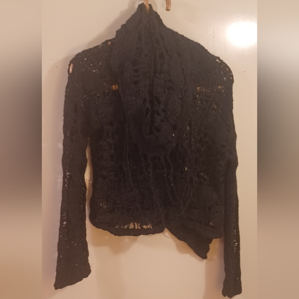 Free People Distressed Knit Crochet Cowl/Turtle Nech Long Sleeve Sweater- Small